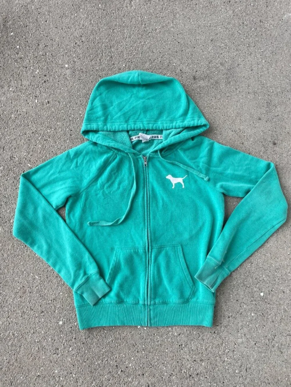 Victoria’s Secret PINK Y2K Zip Up Hoodie XS Green Logo Spellout Tuscan Mom 2010s - Picture 10 of 10